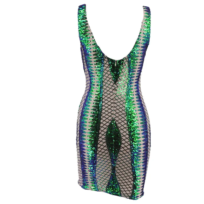 Fashion Sequined Bodycon Hollow Out Sexy Dress Summer Women Sleeveless Party Mini Pencil | Женская одежда
