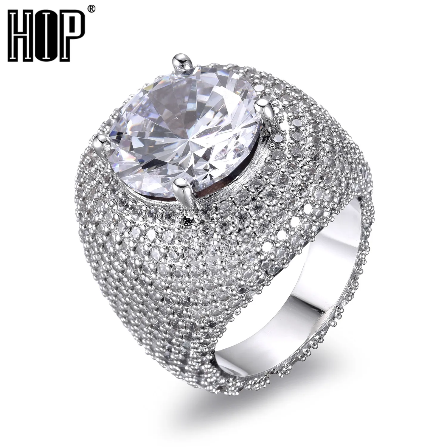 

Big Stone Square Copper Zircon Ring Full Micro Paved Iced Out Bling Rhinestone Gold Color Color Rings Men Hip Hop Jewelry