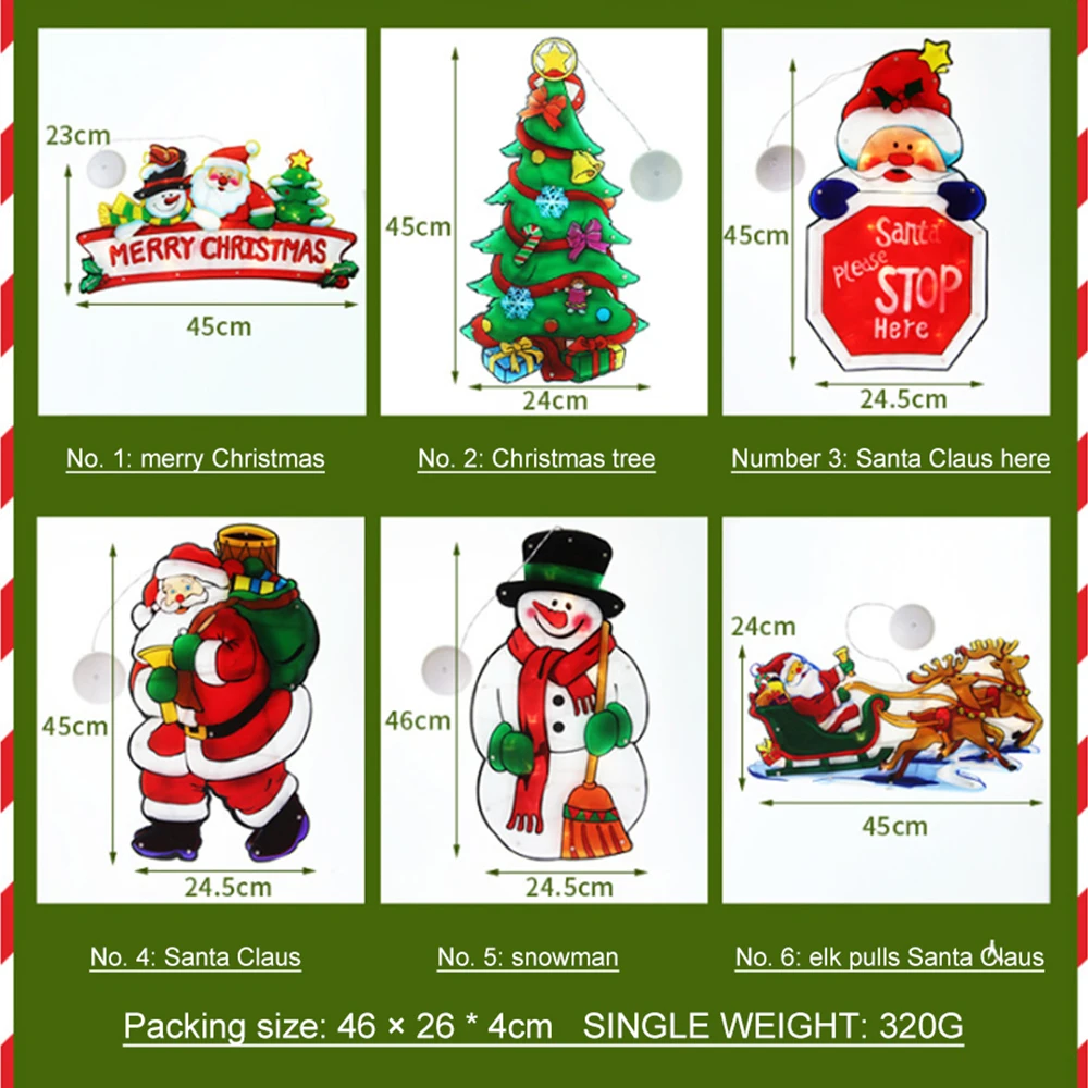 

LED window hanging lights Christmas atmosphere scene decoration Santa Claus snowman Elk holiday decoration lights