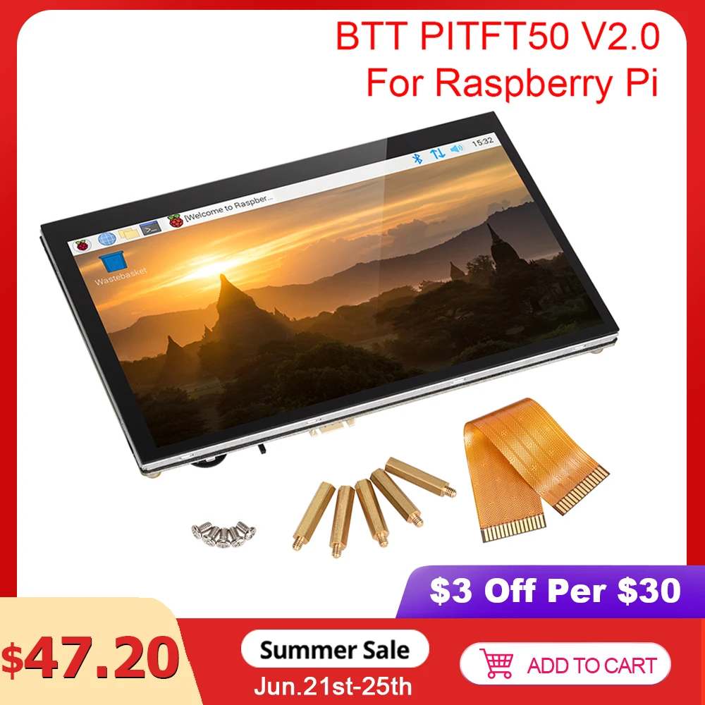 Сенсорный экран BIGTREETECH PITFT50 V2.0 5 дюймов емкостный ЖК дисплей Octoprint для Raspberry Pi 4/3 3B