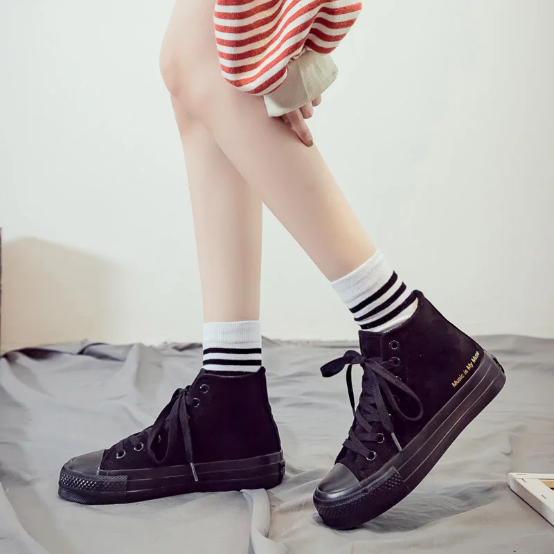 High-top Shoes Women Winter New Non-slip Solid Color Letter Flock Shoes Comfortable Flat Casual Women's Vulcanize Shoes
