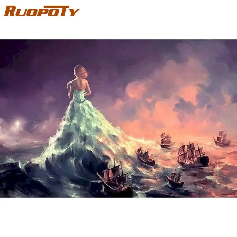 

RUOPOTY Picture By Numbers Kits For Adults Children Memaid Oil Painting By Number 60x75cm Frame On Canvas Home Decor Art Photo