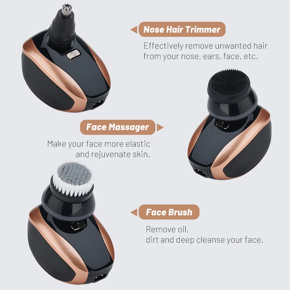 

Electric Shaver 5 Heads Men's Razor Beard Nose hair trimmer for men Face Massage Brush Kit Full Body WaterProof Fast Charging