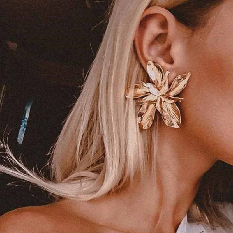 Элегантные висячие серьги золотого и серебряного цвета с большими цветами для