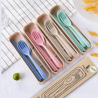 portable reusable spoon fork straw wheat creativity cutlery outdoor camping dinnerware student environmental dinnerware sets