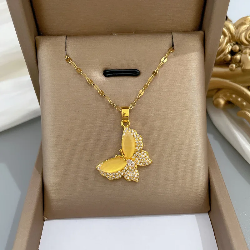 

New Fashion Stainless Steel Zircon Butterfly Necklace For Women 2021 Trendy Fashion Clavicle Chain Crystal Pendant Jewelry Gift