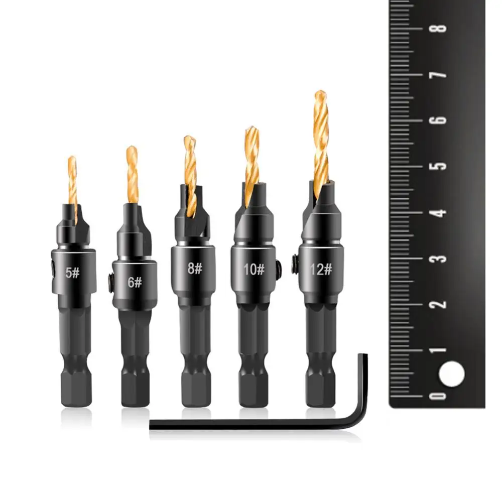 

6psc набор сверл из титана для деревообработки, Высокоуглеродистая сталь, титановое покрытие, сверло с шестигранным хвостовиком, с l-образным ...