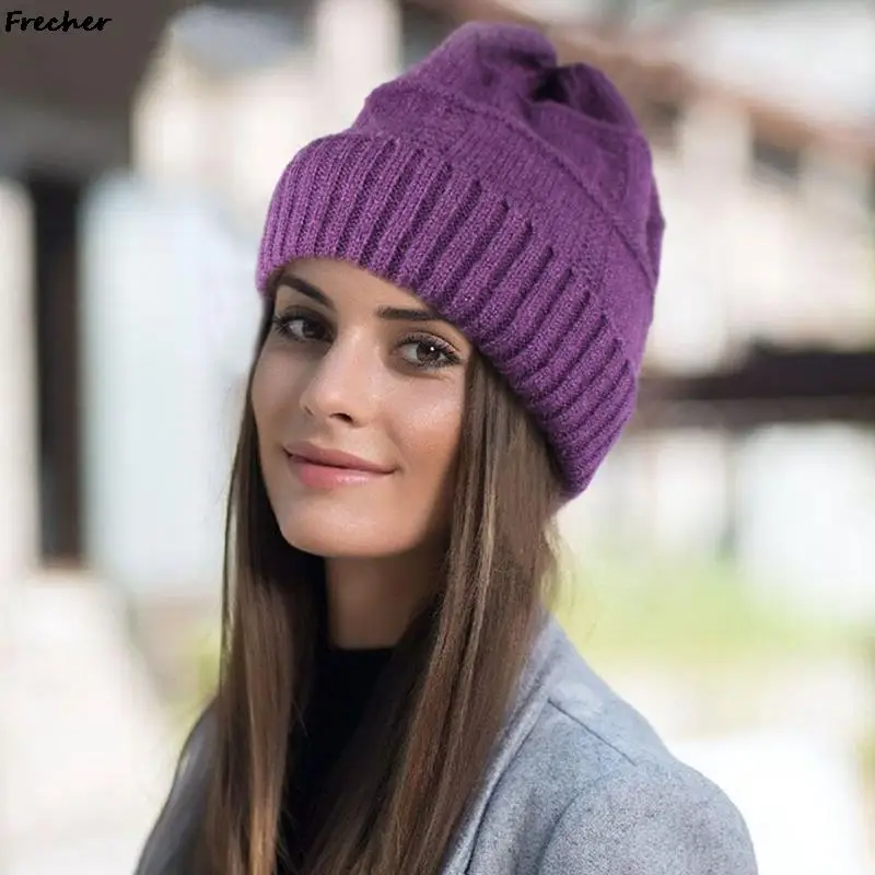 

2021New Winter Hat Women Knitted Hat Warm Soft Trendy Hat Kpop Style Wool Beanie Elegant All-match Hat Slouchy Bonnet Ski