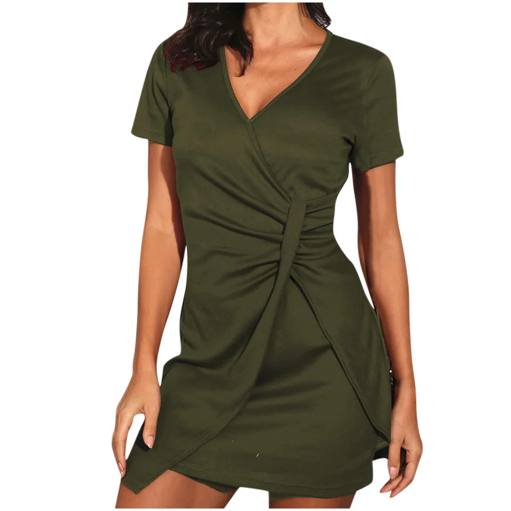 Женское Элегантное летнее платье с v образным вырезом модные однотонные платья