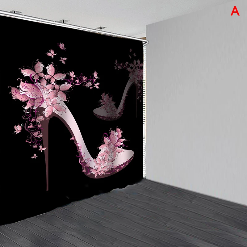 

Pink High Heels Waterproof Bathroom Shower Curtain Bath Mats Multiple Size