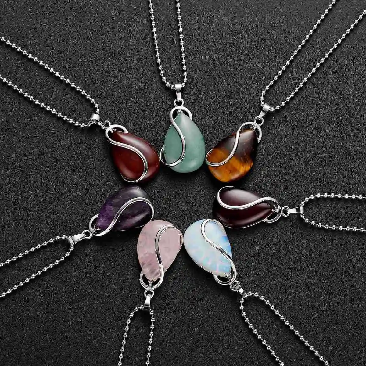 SEVENSTONE женский кулон ожерелье рейки натуральный камень ангел капли воды S