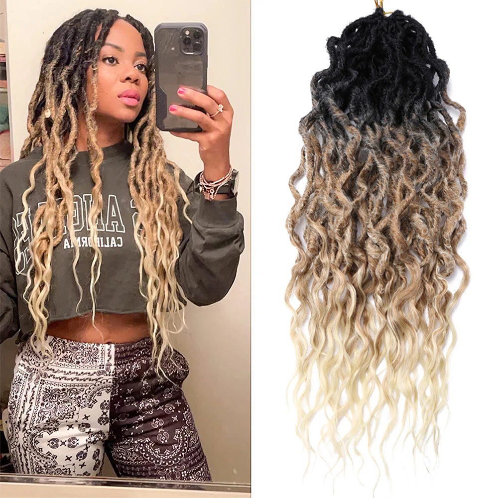 

Goddess Locs Crochet Braids Hair Soft Curly Faux Locs Gypsy Ombre Pre-Looped Synthetic Braiding Hair Afro Dreadlocks Extensions