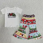 Весенняя эксклюзивная одежда для маленьких девочек Peace Love Farmlife рубашка с коротким рукавом штаны с коровьим верхом Детские комплекты детская одежда