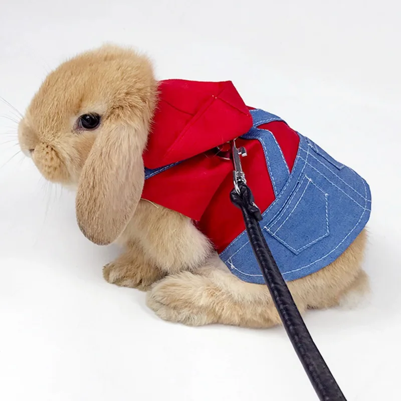 

Rabbit Hamster Leash Small Pet Clothes Leash Set Fun Hoodie Strap Jeans Guinea Pig Lop-eared Outdoor Dresses Interesting Product