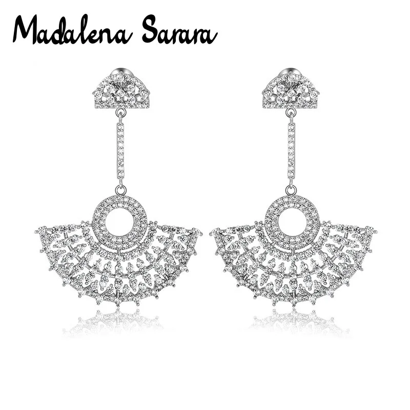 

MADALENA SARARA S925 Needle Dangle Earring AAA Cubic Zirconia Crystal Inlaid Gingle Leaf Style Girl's Earring