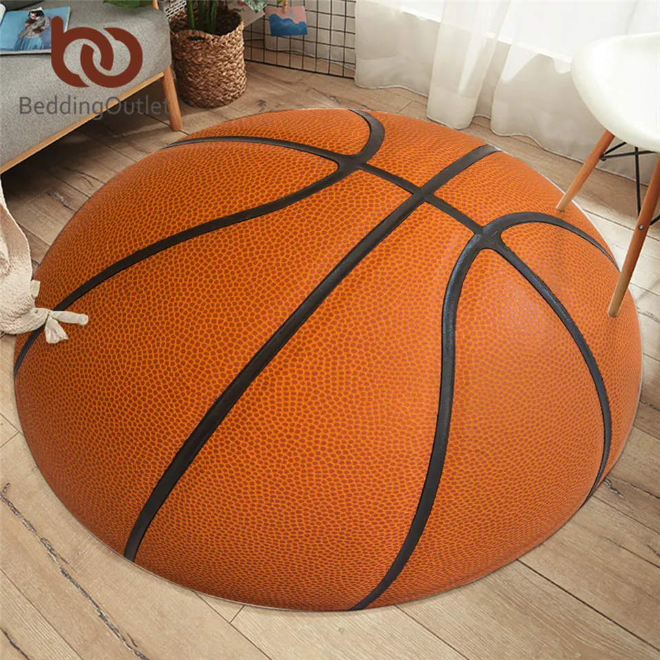 BeddingOutlet-alfombrilla de baloncesto para dormitorio, Alfombra redonda de área realista 3D para niños, divertida Alfombra para sala de estar