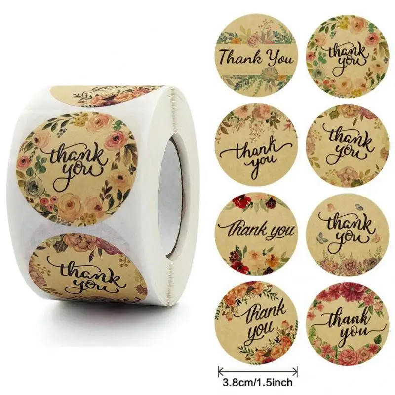 

500pcs 1.5'' Kraft Paper Thank You Label Tags for Business, Handmade Goods, Greeting Cards,Envelope, Flower Bouquets, Gift Wraps