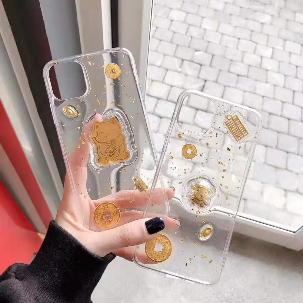 New year iphone Cases Rat money Gold coins Sequins transparent case for X XR XS MAX 11 Clean soft 6 7 8 | Мобильные телефоны и