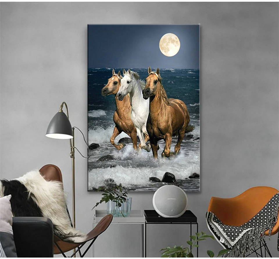 Полноразмерная 5D алмазная живопись сделай сам рисование Лошадь по морю 3D