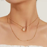 elegant multi layer snake bone imitation pearl pendant necklace simple geometric white round beads ladies party accessories