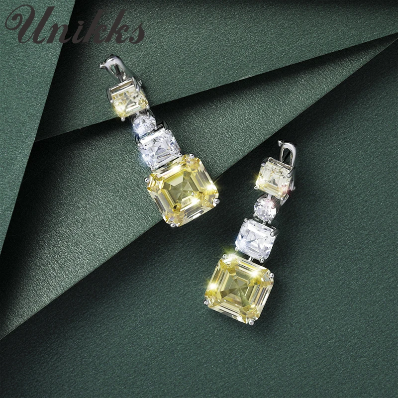 

Imported simulation yellow sapphire high carbon diamond earrings 925 sterling silver square diamond long earrings women luxury t
