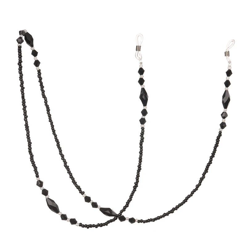 Цепочка для очков женская с черными акриловыми бусинами нескользящая цепочка