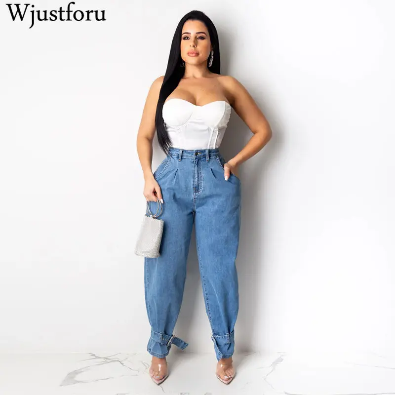Wjustforu размера плюс свободные широкие в ноге джинсы для Для женщин луча стопы