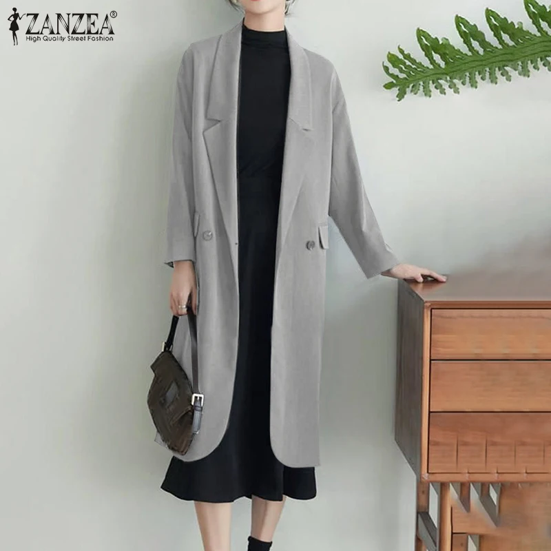 

ZANZEA Casual Full Sleeve Outwears Female Double Breasted Outwears Fashion Solid Long Work Blazer Women Autumn Jackets Oversized