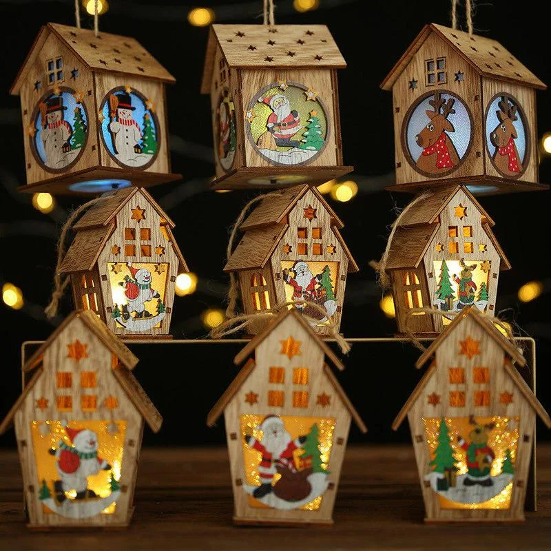 

Festival LED Light Wood House Santa Claus Christmas Tree Decorations For New Year Xmas Gift Navidad