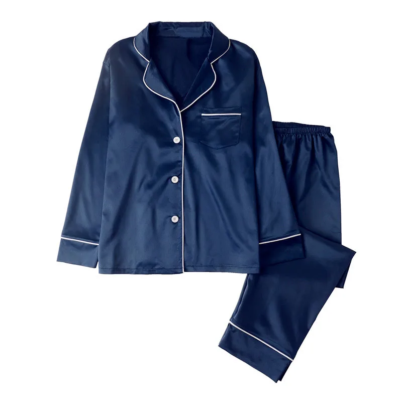 Couples' Pajamas Women's Spring Autumn Long Sleeve Silk Simulation Thin Style Plus Large Size Men's Home Suit Female Sleepwear