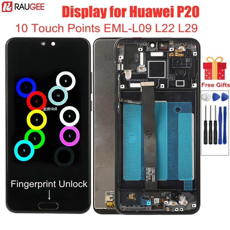 

LCD Display for Huawei P20 EML-L09 L22 L29 Lcd with Frame 10 Points Touch Screen Replacement for Huawei P 20 5.8inch lcd Screen