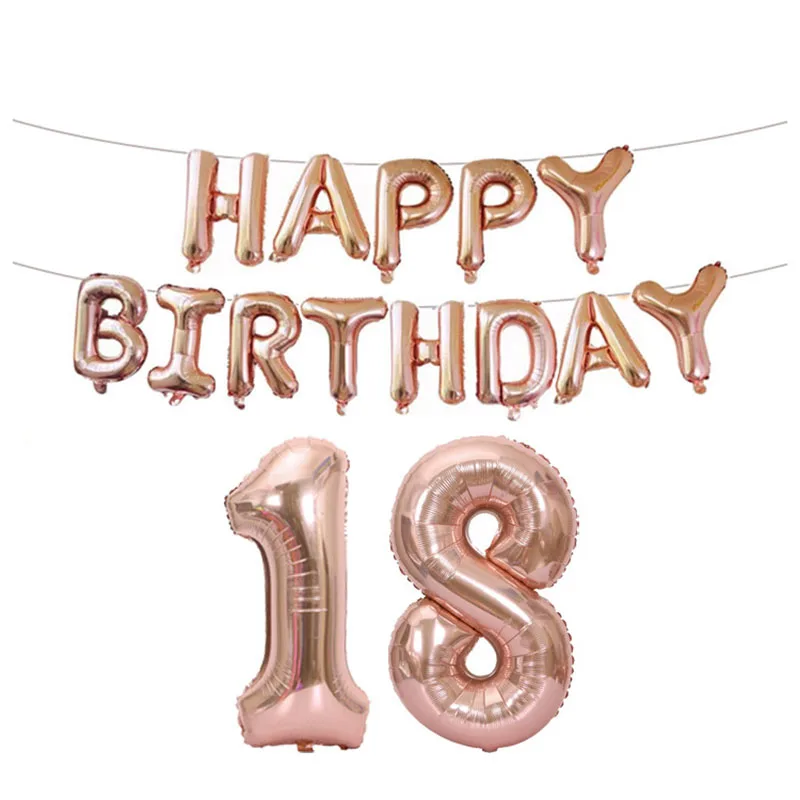 

Birthday Party Decoration Balloon Alphanumeric Aluminum Foil Balloon Rose Gold Silver Inflatable Balloon Parti Background Decor