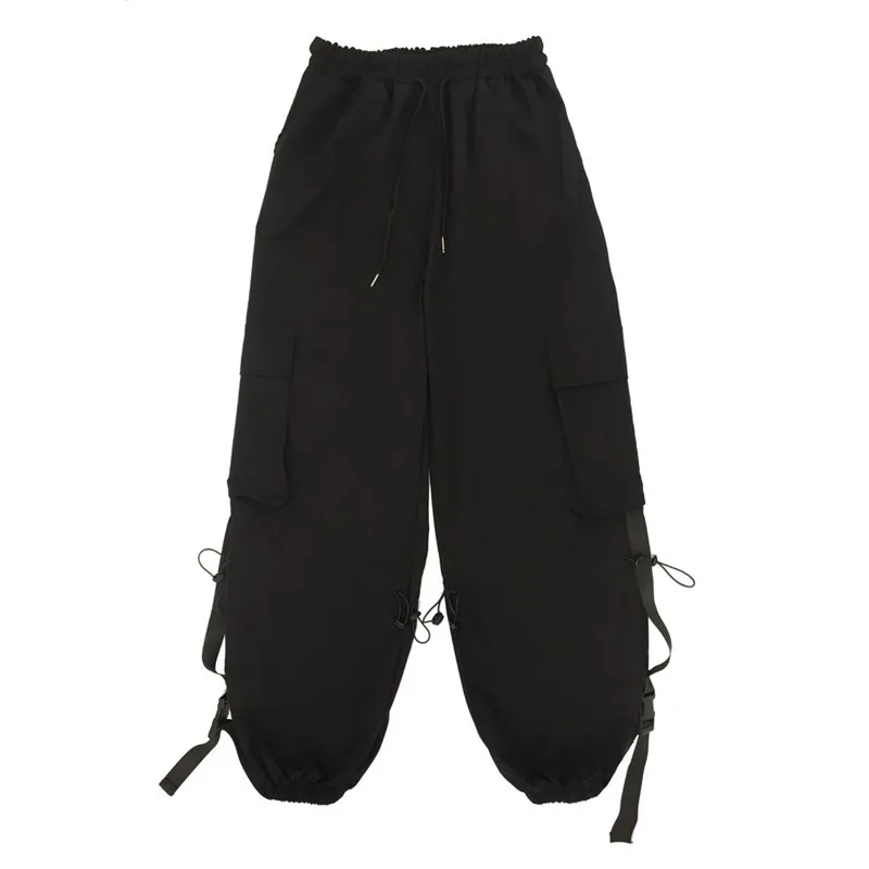 

Women Techwear Streetwear Cargo Pants Women Hippie Black Wide Leg Trousers For Female Punk Gray Joggers High Waist Alt
