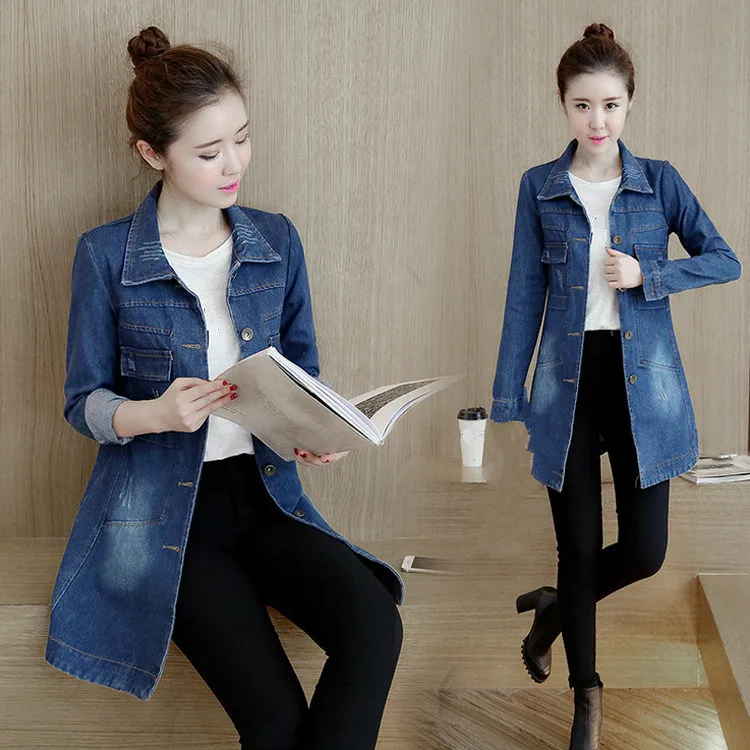 

Ladies Fashion Female Coat Spring Women Long Slim Long Sleeve Denim Jacket Girls Plus Size 3xl 4xl 5xl Light Blue Cotton Jackets