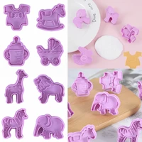 4pcsset baby shower plastic baking mold cookie cutter animals sugar pastry plunger fondant cake decorating tools birthday decor