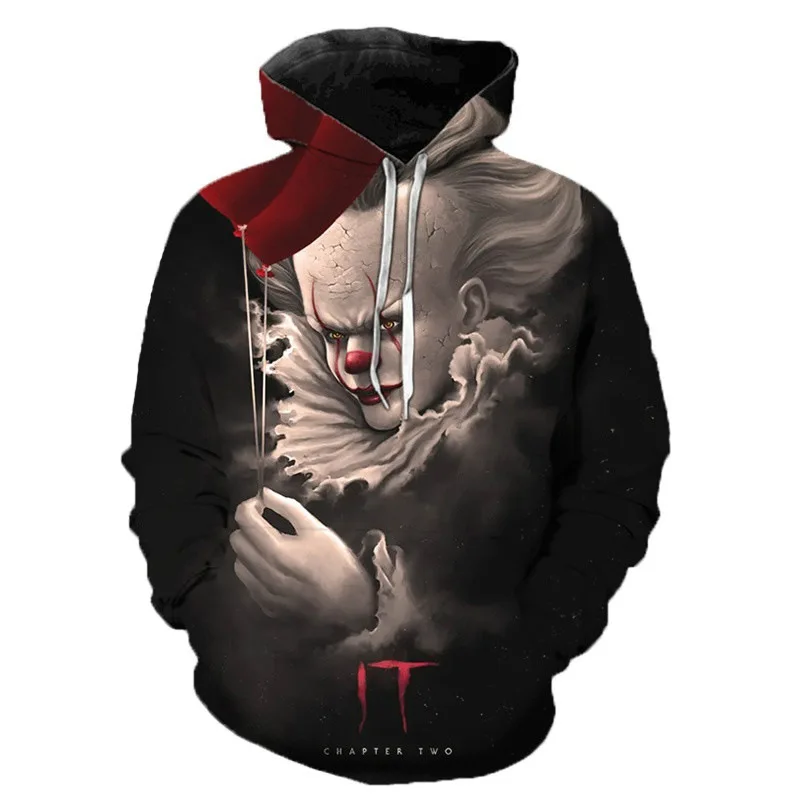

Horror Movie IT Chapter 2 3D Print Hooded Sweatshirt Men's Fashion Streetwear Loose Sweatshirt IT Clown Print Pattern Hoodie