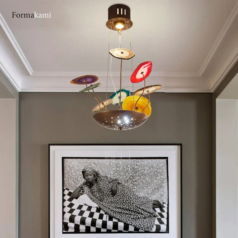 Современный Агат Ретро светодиодный подвесной светильник Гостиная Золотая