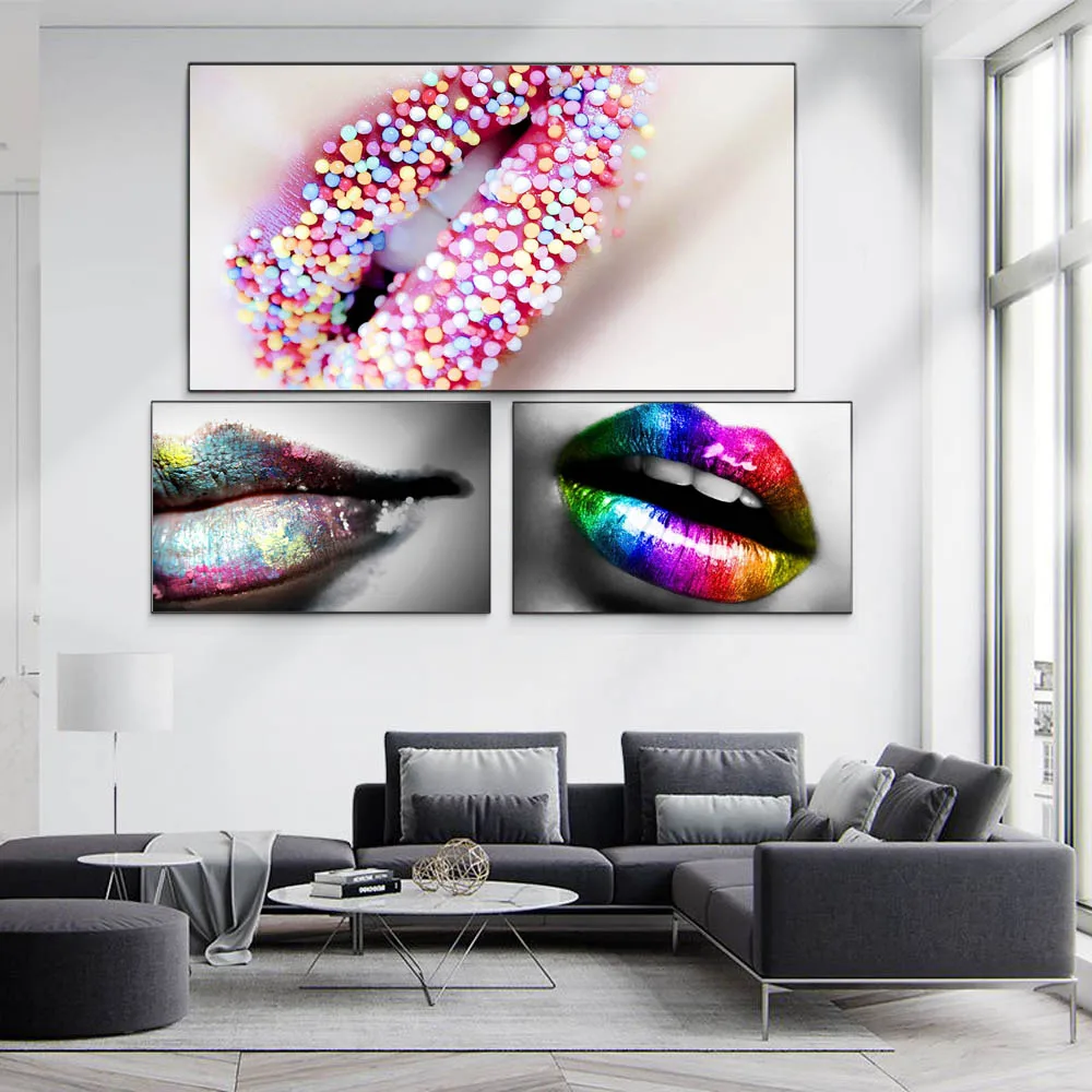 

Figure oil painting dazzle color fashion big lip art canvas painting living room corridor office home decoration mural