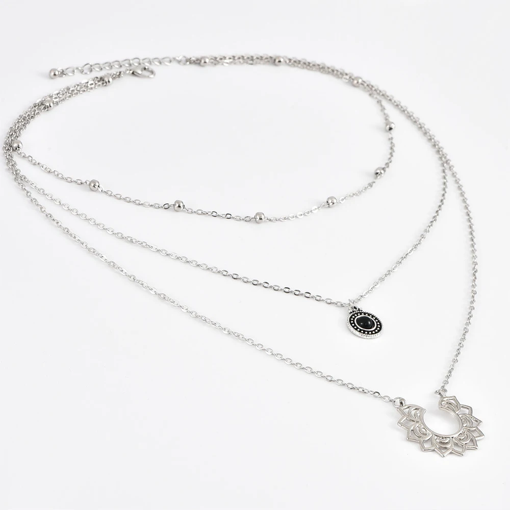 3 шт./компл. женское ожерелье в стиле ретро черные кристаллы полукруглые лотосы