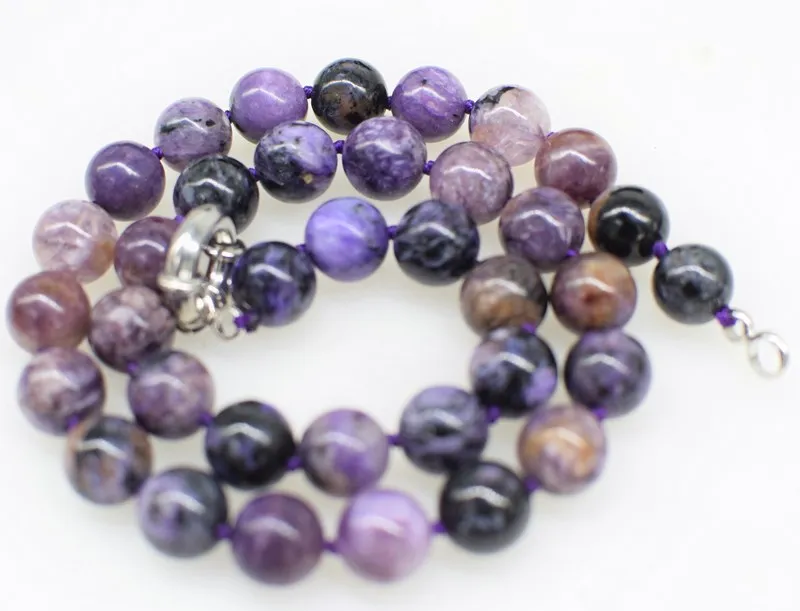 Ожерелье из драгоценных камней Charoite круглое фиолетовое ожерелье 8/10/12 мм 18 дюймов