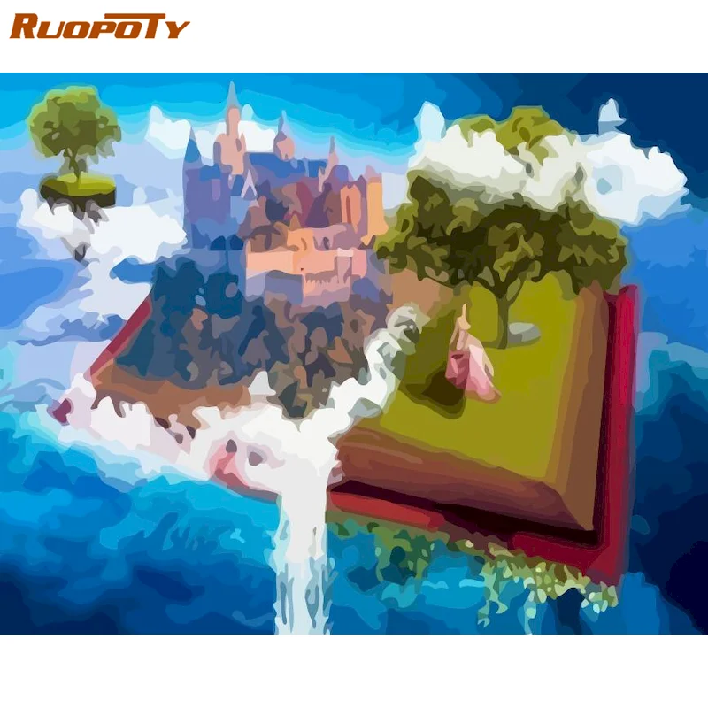 

RUOPOTY Painting By Numbers Kits Waterfall In The Book Scenery Oil Paints Diy Wall Art Picture Drawing On Canvas Acrylic Paint