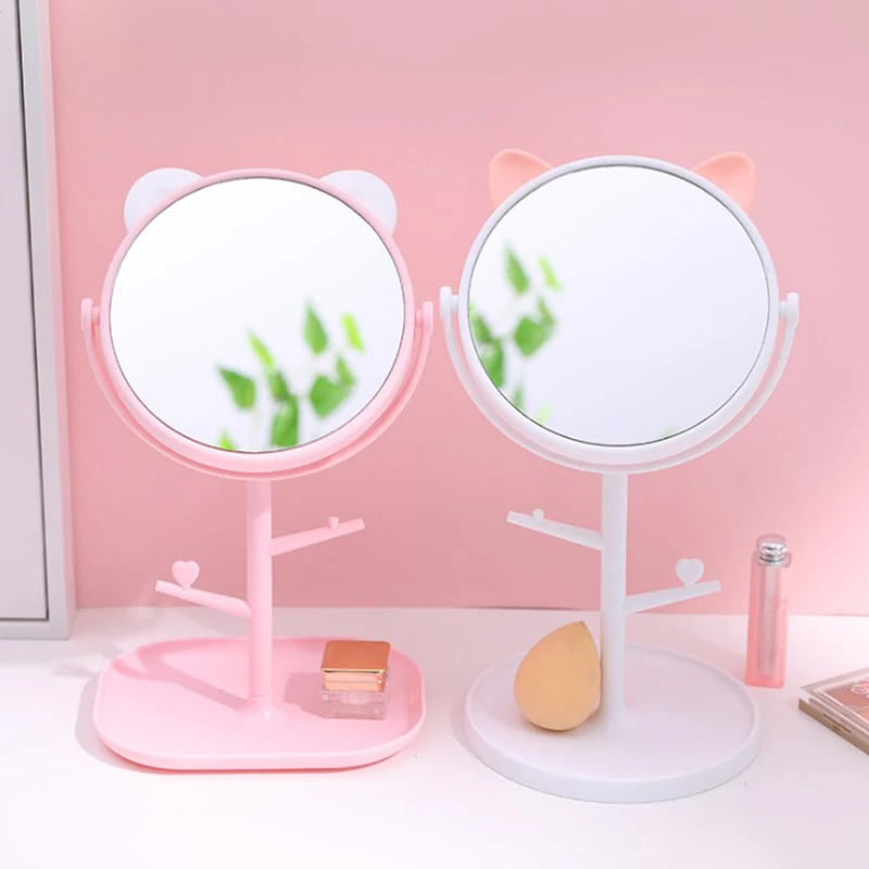 

New Cartoon Cat Desktop Make-up Mirror Rotating Princess Decorative Portable vanity mirror jewelry rack Home Table Decoration