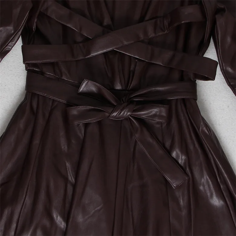 2019 осеннее подиумное одноцветное женское платье из искусственной кожи с длинным
