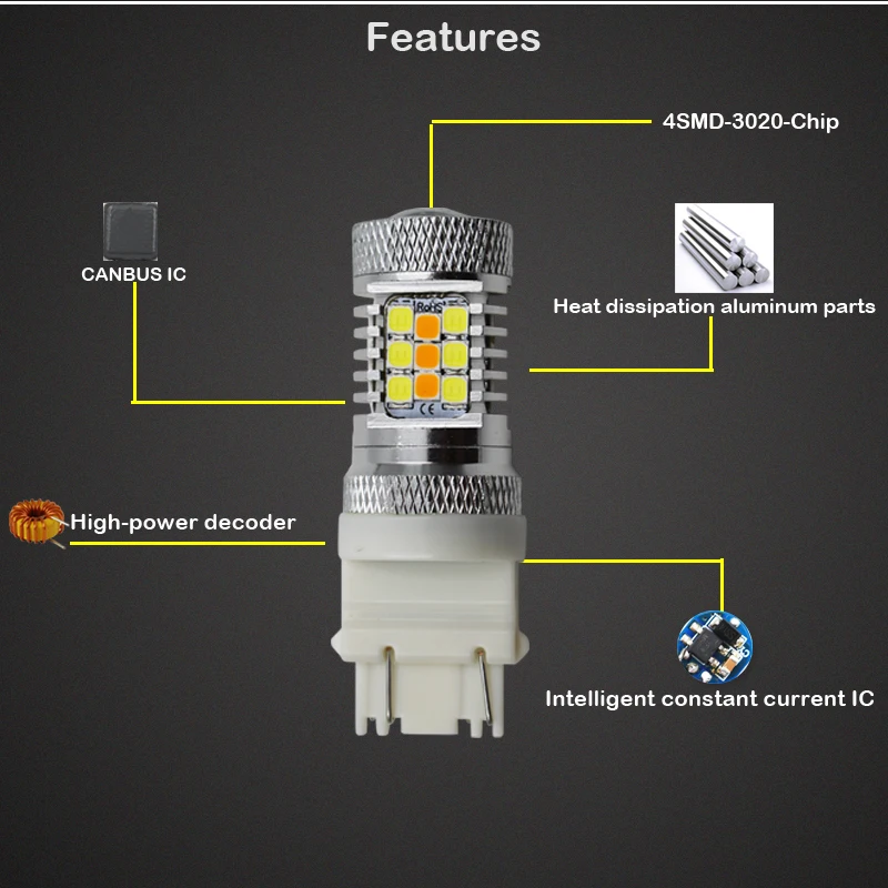 Высокомощный желтый/ксеноновый белый T25 3157 3457 31 SMD 3357 светодиодный светильник для