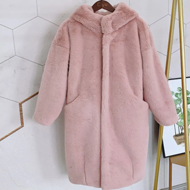 Pink Новинка, зимнее пальто из искусственного меха норки, женское свободное повседневное пальто с мехом больших размеров, плотное теплое длинное пальто, женская куртка с капюшоном, парка, одежда - Цвет: Pink