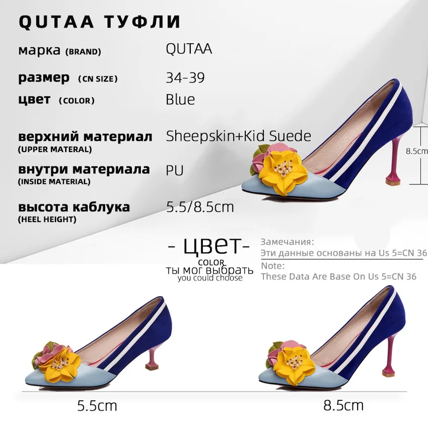 Женские туфли-лодочки QUTAA замшевые туфли из овчины на тонком высоком каблуке с