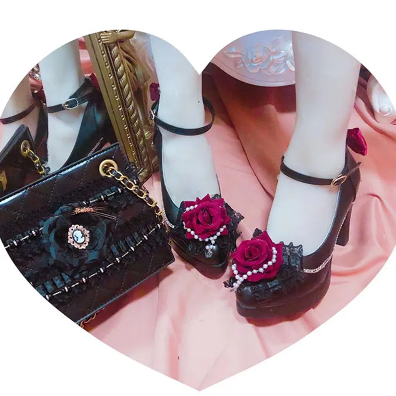 Роза на высоких каблуках женские Хепберн ретро суд Виктория Kawaii Винтаж
