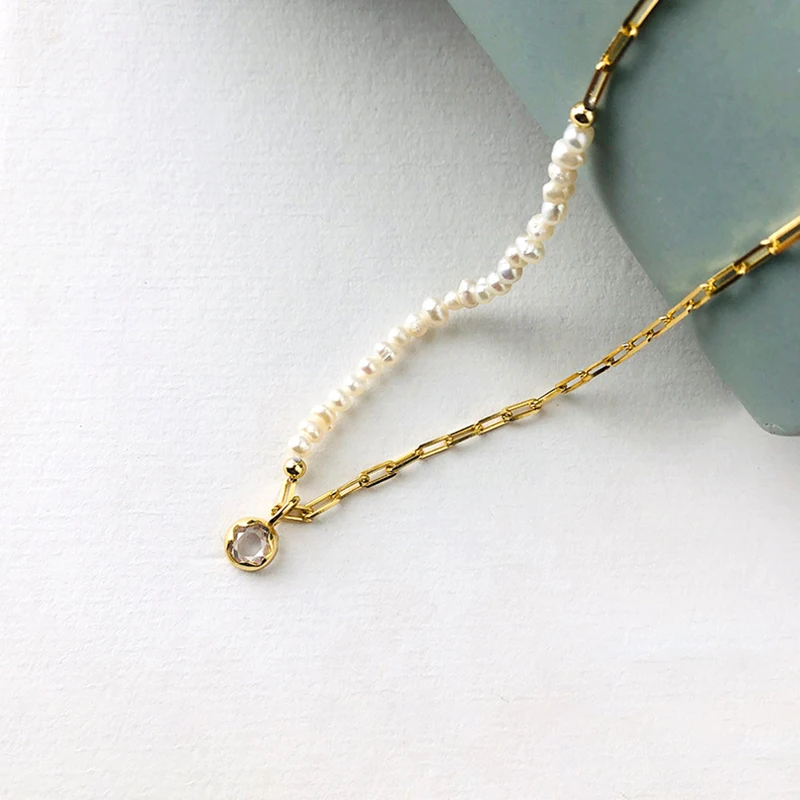 

GREEN PURPLE Natural Pearl s925 Sterling Silver Asymmetry Necklaces Gift For Women Gold Chain Luxury Accessories Fine Jewellery