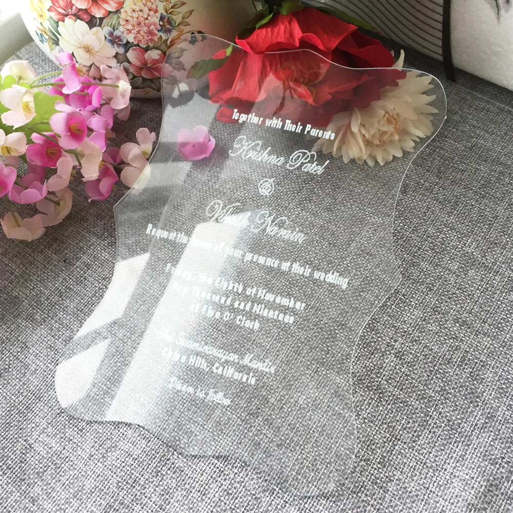 Акриловые приглашения на свадьбу индивидуальные надписи лазерной резки