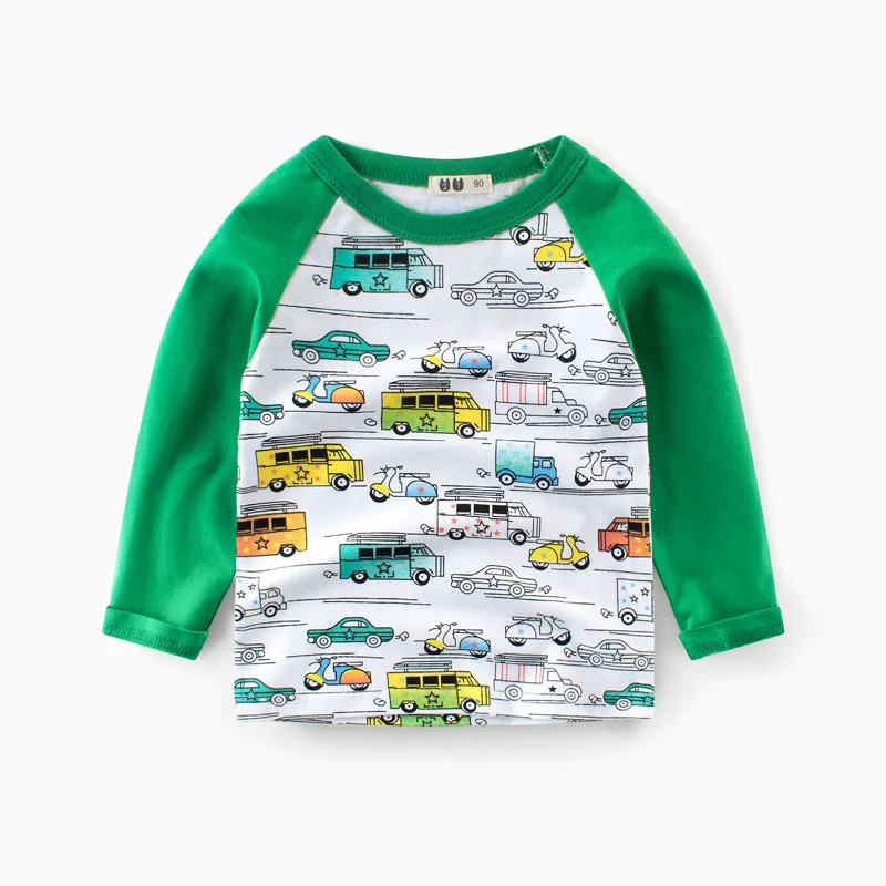 

2021 Spring Children's Clothing Long-sleeved T-shirt 2-8y Boys Cartoon Cotton Bottoming Printed Car Clothes Kid Cute Shirt